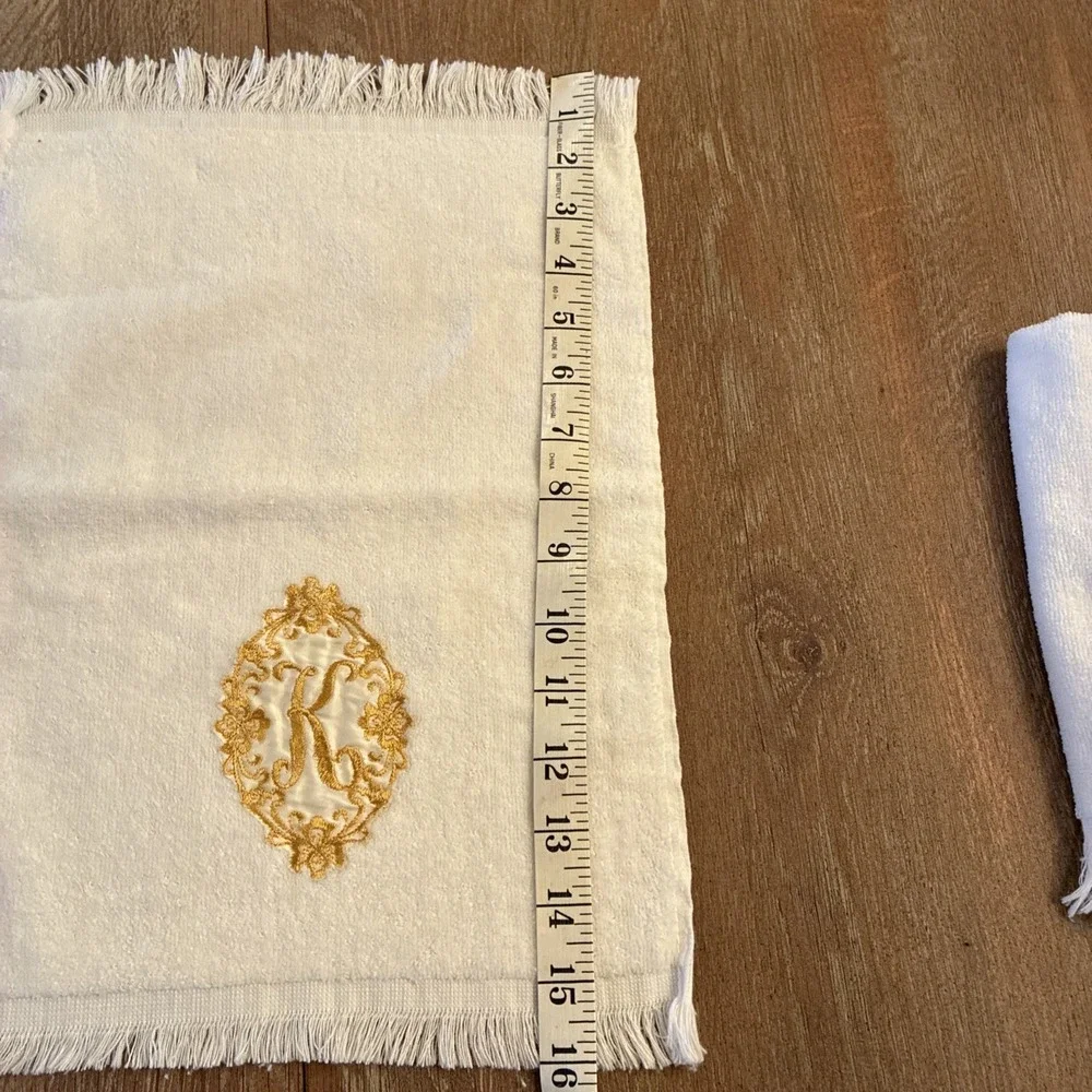 VTG Cannon Monogrammed Initial K Finger Tip Towel Lot Of 3 White With Gold